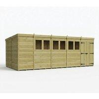 Buttercup Farm 19ft x 9ft Pent Garden Shed Double Door With Windows - Timber in Brown