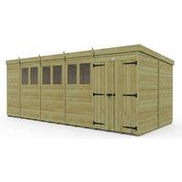 Buttercup Farm 19ft x 10ft Pent Garden Shed Double Door With Windows - Timber in Brown