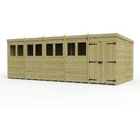 Buttercup Farm 20ft x 9ft Pent Garden Shed Double Door With Windows - Timber in Brown