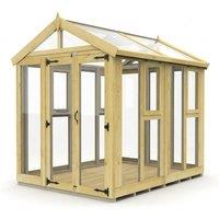 Buttercup Farm 6ft x 8ft Apex Toughened Glass Greenhouse - Pressure Treated Timber in Brown