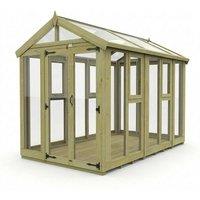 Buttercup Farm 6ft x 10ft Apex Toughened Glass Greenhouse - Pressure Treated Timber in Brown