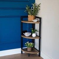Madison & Mayfair Radiant Corner Charm: Oak Wood & Metal Freestanding 3-Shelf Unit in Brown