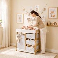 AIYAPLAY Baby Changing Table with 3 Drawers, Basket, Waterproof Pad in White