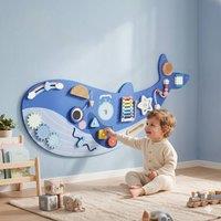 AIYAPLAY Whale Activity Wall Busy Board, 13 in 1 Montessori Inspired Toys in Blue | Size: 120 cm