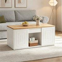 Merax White & Natural Wood Lift Top Coffee Table with 2 Storage Cabinet