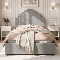 Merax Scalloped Upholstered 3ft Single Ottoman Bed Frame 90x190cm in Grey