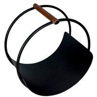 Lemon Pavilion Furniture and Decor Leather Handle Round Log Holder - Iron - L42 x W30.5 x H43 cm - Black