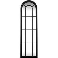 Lemon Pavilion Furniture and Decor Black Wood Tall Arched Window Mirror - Glass - L3xW50xH170 cm - Black