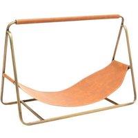 Lemon Pavilion Furniture and Decor Contemporary Hanging Leather Kindling Holder - L26.5 x W60 x H40 cm in Gold