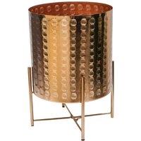 Lemon Pavilion Furniture and Decor Zendaya Embossed Metal Planter with Stand - L27 x W27 x H40 cm - Gold