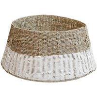 Lemon Pavilion Furniture and Decor Round Foldable Wicker and White Tree Skirt - L70 x W70 x H26 cm, Brown