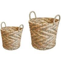 Lemon Pavilion Furniture and Decor Water Hyacinth Woven Log Basket with Handles (Set of 2) - Brown