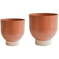 Lemon Pavilion Furniture and Decor Austin Dual Metal Planters (Set of 2) - Mild Steel - Rhubarb in Orange