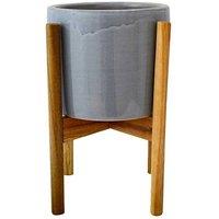 Lemon Pavilion Furniture and Decor Anzio Planter with Wooden Stand - L24 x W24 x H38.5 cm - Warm Grey