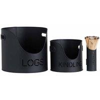 Lemon Pavilion Furniture and Decor Logs and Kindling Buckets and Matchstick Holder, Metal, H32 cm, Black