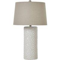 Lemon Pavilion Furniture and Decor Beaded Lamp with Linen Shade - Ceramic - L40 x W40 x H71 cm - White