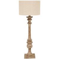 Lemon Pavilion Furniture and Decor Pallido Candlestick Table Lamp with Linen Shade - L25 x W25 x H81 cm in Brown