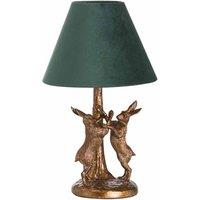 Lemon Pavilion Furniture and Decor Marching Hares Lamp with Green Velvet Shade, Resin, L28 x W28 x H48 cm