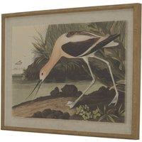 Lemon Pavilion Furniture and Decor Flora & Fauna Collection Avocet on Linen in Beaded Frame in Brown