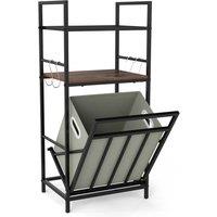Costway 2-Tier Laundry Hamper with Tilt-out Basket 4 Hooks & Removable Bag in Brown