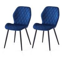 SONARA Modern Velvet Dining Chairs Set of 2 with Ergonomic Curved Backrest in Blue