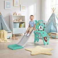 AIYAPLAY 3 in 1 Kids Slide for Indoor with Basketball Hoop - Mint