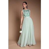 Coast Women's Embroidered Linear Floral Maxi Bridesmaid Dress in Sage | Size: 12