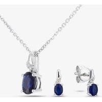 T.H.Baker Women's 9ct White Gold Oval Sapphire & Diamond Twist Pendant Necklace DP1612WSA in Silver | Size: Standard