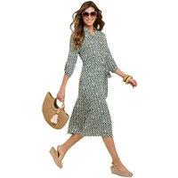 Amber Women's Aztec Print Belted Jersey Shirt Dress in Khaki | Size: 14
