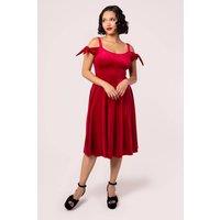 Hell Bunny Women's Carrie Velvet Off-Shoulder Midi Dress With Bow Strap Detail in Red | Size: 5XL