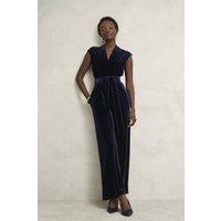 Hobbs London Women's V-Neck Tie Waist Cap Sleeve Jumpsuit in Dark Navy | Size: 16