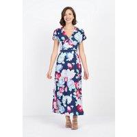 Kettlewell Women's Floral Print Tie Back Midi Dress in Navy | Size: 14