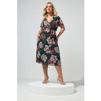 Yours Women's Angel Sleeve Wrap Dress in Dark Green | Size: 16