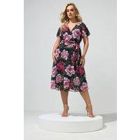 Yours Women's Floral Wrap Dress in Black | Size: 22