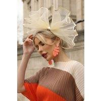 CY Women's Large Wide Brim Bow Fascinator in Beige