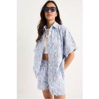 Bianco Lucci Women's Oversized Striped Co-ord Set with Frilly Detail | Size: Large