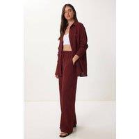Happiness Istanbul Women's High Waist Wide Leg Two-Piece Co-ord Set with Shirt Collar in Burgundy | Size: Medium