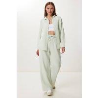 Happiness Istanbul Women's High Waist Wide Leg Two-Piece Co-ord Set with Shirt Collar in Mint | Size: Small