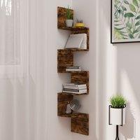 Berkfield Home Wall Corner Shelf Smoked Oak 19x19x123 cm Engineered Wood in Brown | Size: 19 x 19 x 123 cm