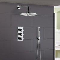Nes Home Calla Round Concealed Thermostatic Shower Valve Mixer Shower Head & Handset Set in Silver