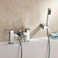 Nes Home Chrome Neath Waterfall Basin Mono Tap & Bath Shower Mixer Tap in Silver