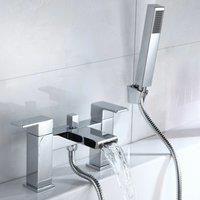 Nes Home Chrome Gemini Waterfall Bathroom Tap Bath Shower Mixer Modern Design Solid Brass in Silver