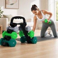 STILVORA Dumbbell Set with Storage Rack & Kettlebell Function in Black