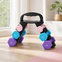 STILVORA Dumbbell Set with Storage Rack & Kettlebell Function in Black