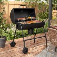 STILVORA Charcoal BBQ Grill with Warming Rack & Thermometer in Black