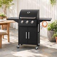 STILVORA 3 Burner Gas BBQ Grill with Side Shelves in Black
