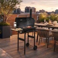 STILVORA Charcoal BBQ with Thermometer, Shelves & Wheels in Black