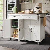 ModernLuxe Mobile kitchen island with 4 doors & 2 drawers - White + natural