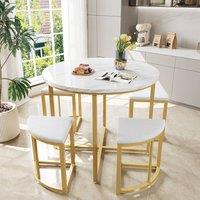 ModernLuxe Dining set (5 pieces) with 1 table + 4 velvet chairs - white + gold | Size: 80 cm x 80 cm