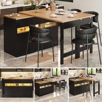 ModernLuxe Extendable bar table with LEDs + 3 doors - MDF - black